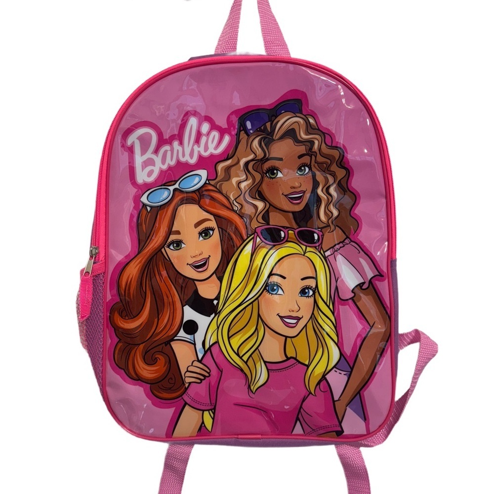 Super Cute Pink Barbie Backpack Book Bag Mesh Sides 16 Inches